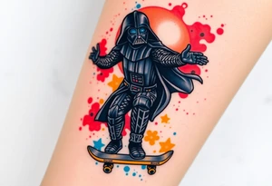 Darth Vader skateboarding > in heaven > bullets
blue. red. yellow.
skateboard words "Darth Carter"
add date 12/29/88-01/06/24 tattoo idea