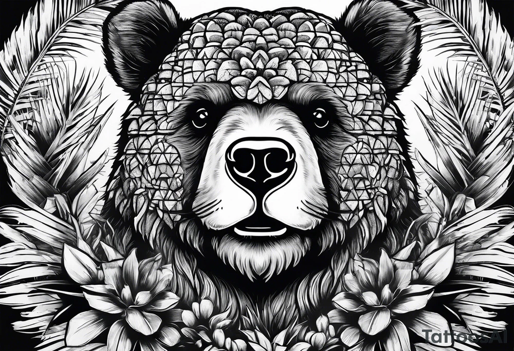 Bear loves pineapples and coconuts tattoo idea