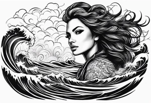 stormy sea waves, a woman in the middle of a storm tattoo idea