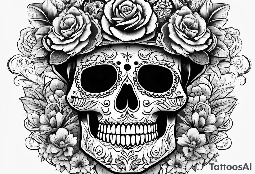 Day of dead skull with no flowers tattoo idea