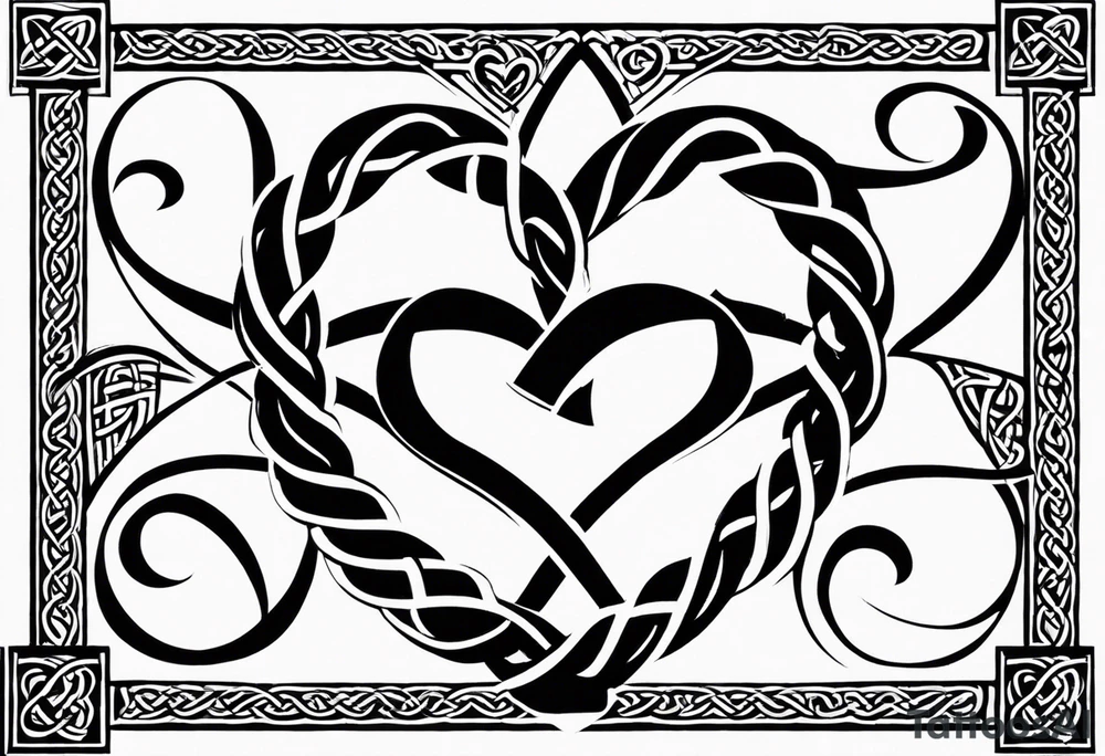 Interlocking hearts, each representing a family member, forming a continuous band around your arm.
Each heart contains the name of a family member and important dates.
The phrase "Amore e Forza" (Love and Strength) elegantly written within or around the hearts.
Additional symbols like infinity signs or Celtic knots to represent unbreakable bonds. tattoo idea