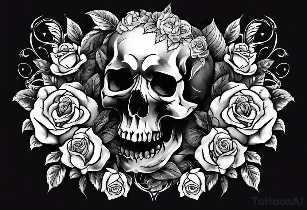 Skulls wrapped in roses with a lion tattoo idea