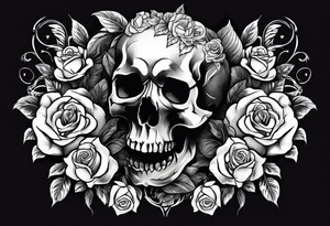 Skulls wrapped in roses with a lion tattoo idea