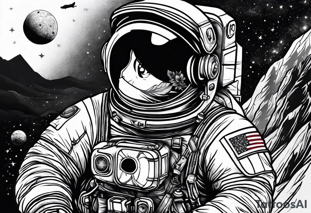 Astronaut floating through nature tattoo idea