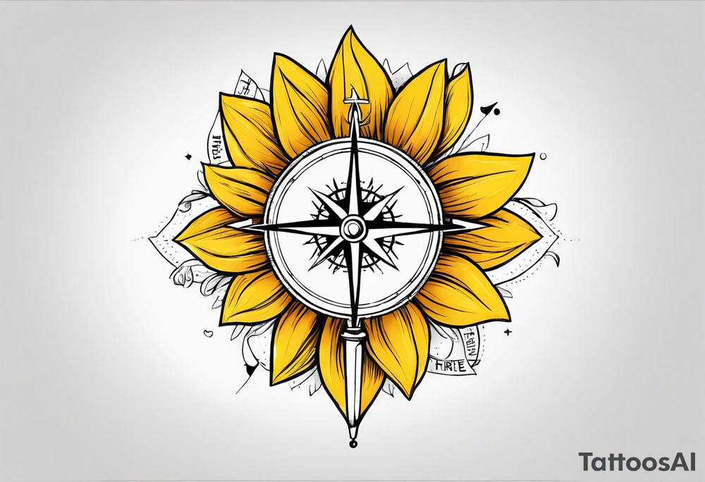 Sunflower and a compass, with the words "To Thine Own Self Be True" tattoo idea