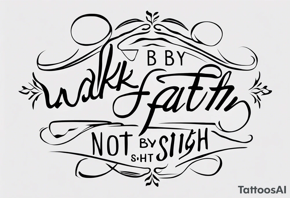 “walk by faith, not by sight” with an elegant script font. Integrate a subtle stairwell wrapping around the quote. This design captures the essence of the journey guided by faith. tattoo idea