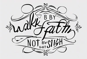 “walk by faith, not by sight” with an elegant script font. Integrate a subtle stairwell wrapping around the quote. This design captures the essence of the journey guided by faith. tattoo idea