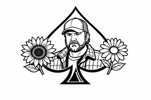 Bobby middle center inside the middle of the spade with a sunflower and a daisy on each side of the spade very super extremely traceable to trace onto notebook paper, very super extremely easy and simple traceable tracing black and white outlining outline coloring pages very super extremely traceable to trace onto notebook paper tattoo idea