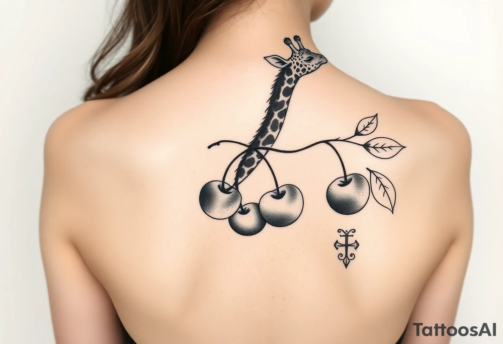 Giraffe cherries gemini tattoo idea