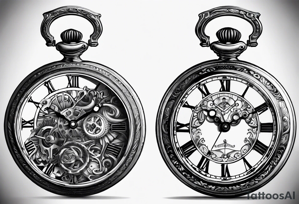 Old school pocket watch exploded showing inner mechanism tattoo idea