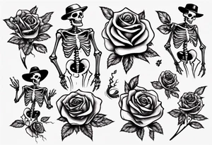 Dancing skeleton on a rose tattoo idea