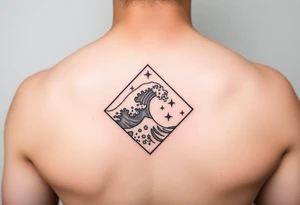 A powerful wave with stars inside of a diamond tattoo idea