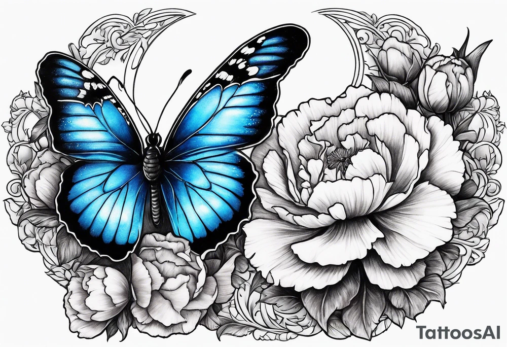 carnation blue butterfly moon tattoo idea