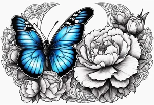 carnation blue butterfly moon tattoo idea
