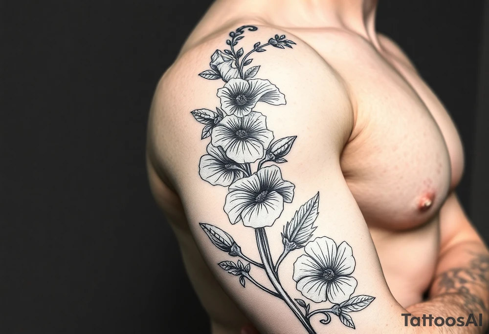 Aconitum flower going up the arm with details tattoo idea