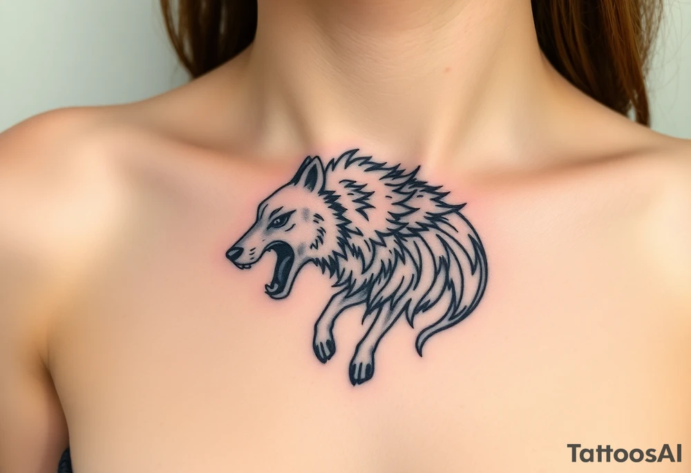 A  wolf snarling as a sheep  mystical creature tattoo idea