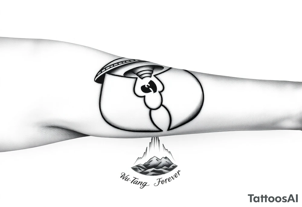 Ufo dropping the Wu-Tang Clan Symbol down to earth with the bottom of forearm saying "Wu Tang Forever" tattoo idea