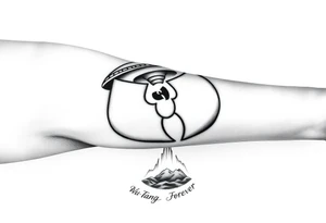 Ufo dropping the Wu-Tang Clan Symbol down to earth with the bottom of forearm saying "Wu Tang Forever" tattoo idea