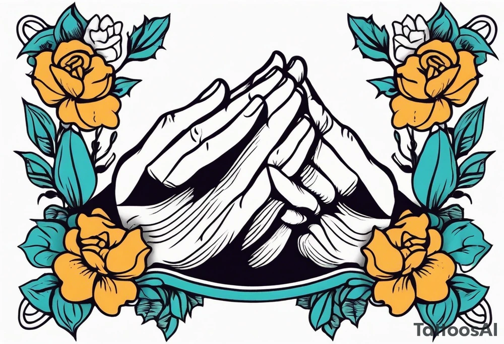 praying hands

old school vintage simple traditional design with vintage flowers surrounding
bold color simple tattoo idea