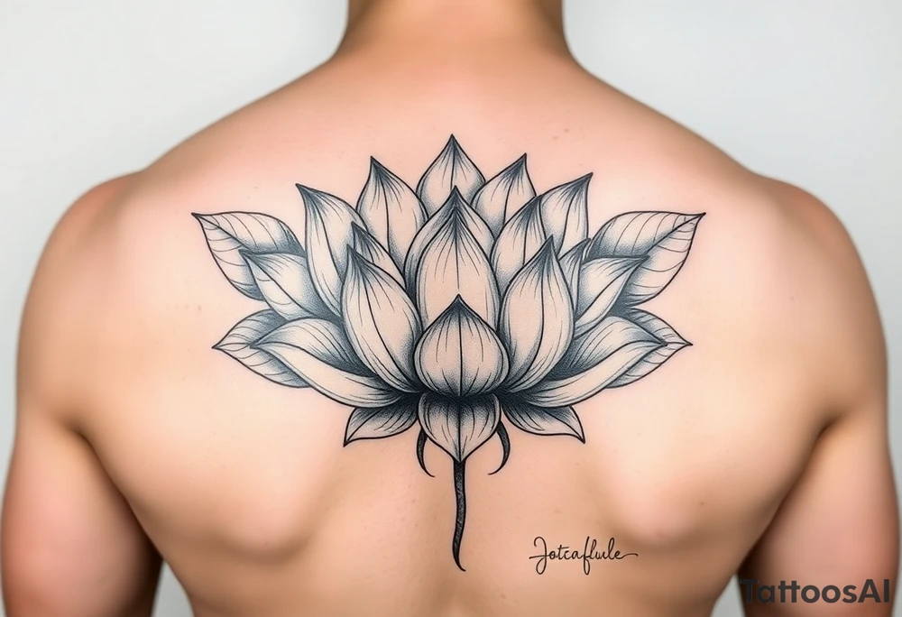 Beautiful lotus flower bomb with closed leaves tattoo idea