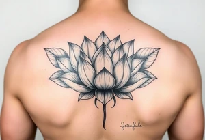 Beautiful lotus flower bomb with closed leaves tattoo idea