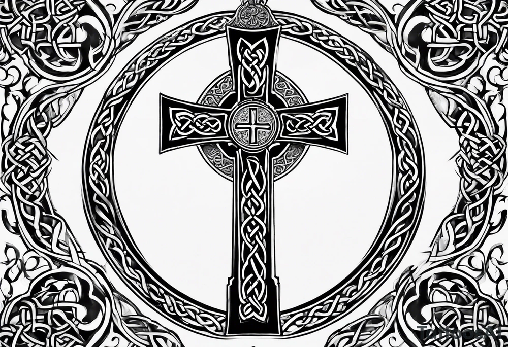 A stone Celtic cross, standing solemnly tattoo idea