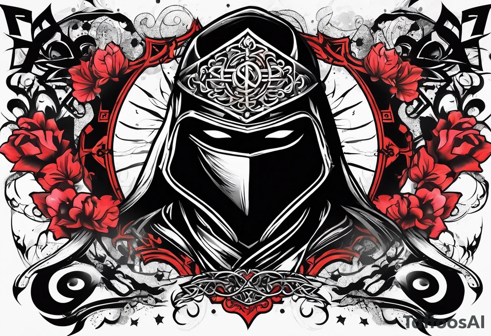 the letters A R in the middle of a ninja headband tattoo idea