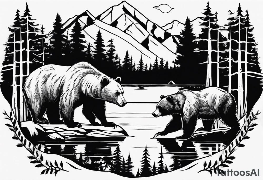 bear, forest, lake, appalachia, arm sleeve tattoo tattoo idea