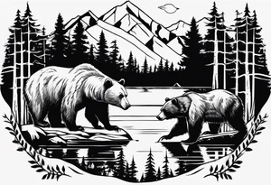 bear, forest, lake, appalachia, arm sleeve tattoo tattoo idea