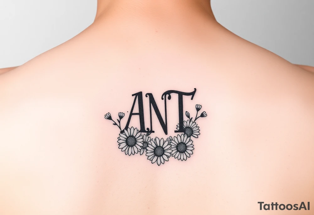 Fine line hidden monogram with A,N,T 
with daisies tattoo idea