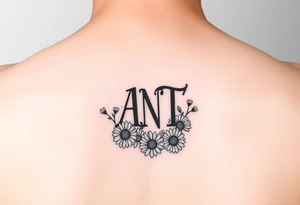 Fine line hidden monogram with A,N,T 
with daisies tattoo idea