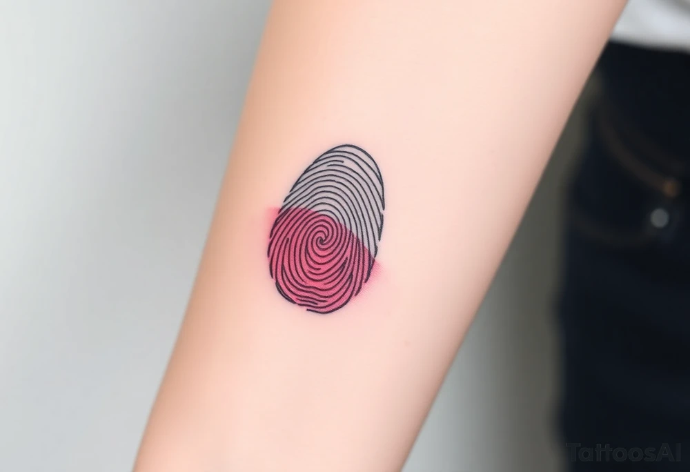 A fingerprint transitioning from deep crimson to soft blush pink, creating an ombré effect, tattoo idea