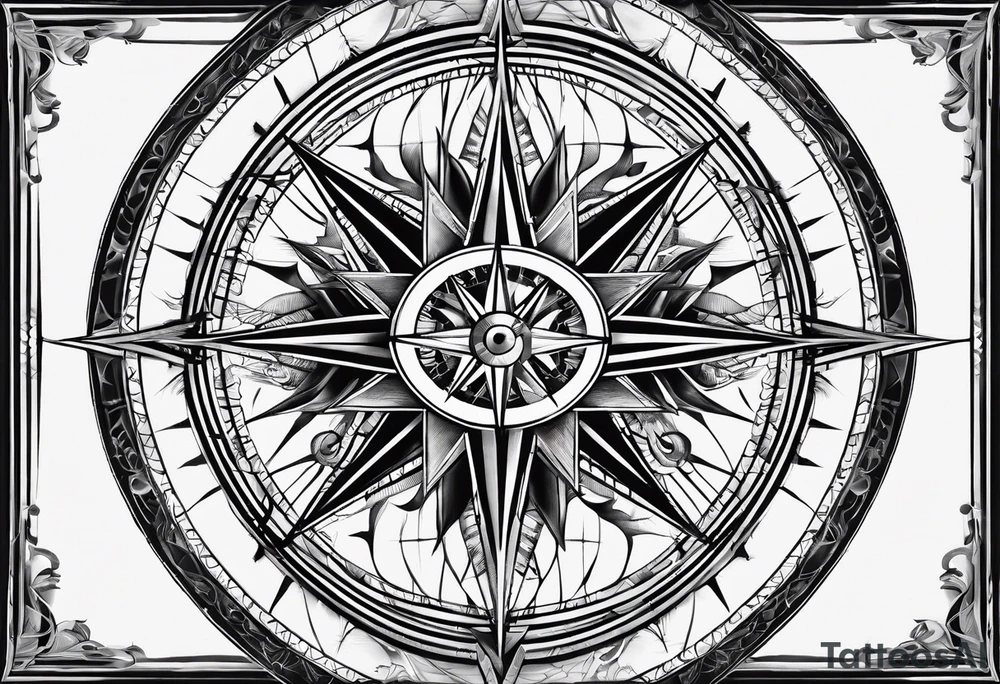 make a compass rose with long lines coming out of the tips of each point tattoo idea