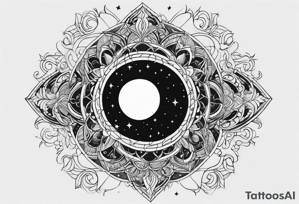 Shoulder piece. Black in the middle with swirly lines around. Starry Night esque but more black and more creepy, romantic goth vibes tattoo idea
