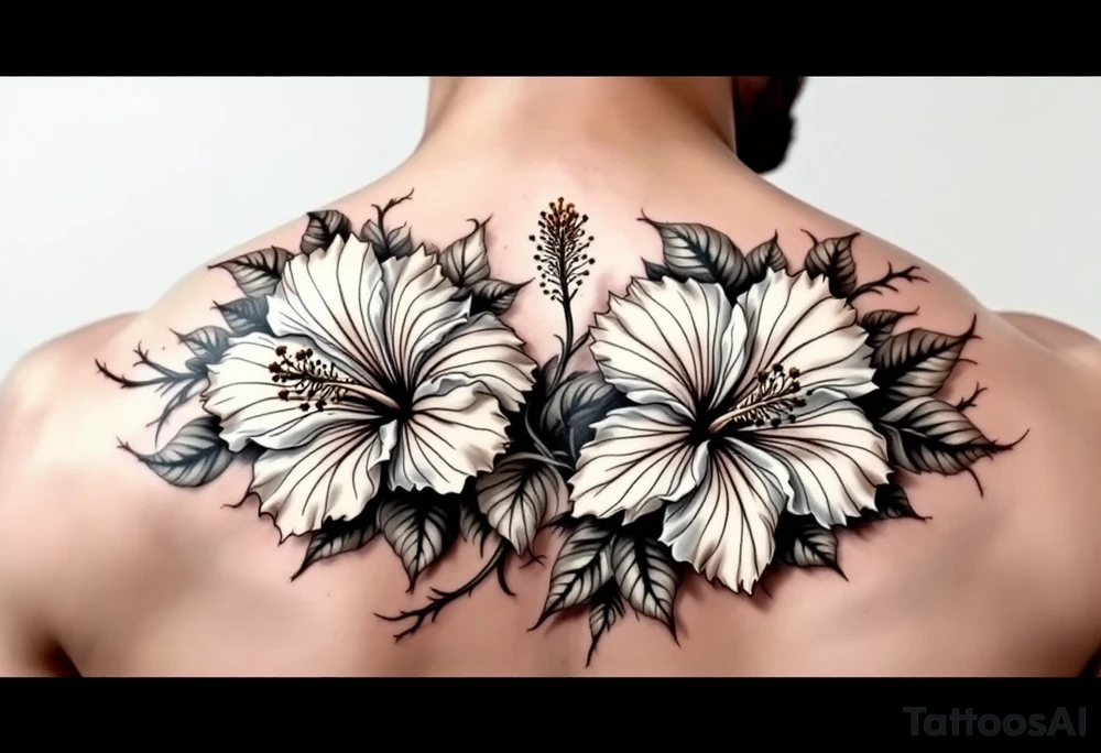 Masculine hibiscus flowers tattoo idea