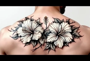 Masculine hibiscus flowers tattoo idea