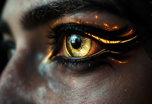 A black and gold Eye of Horus, glowing with ancient protection. tattoo idea