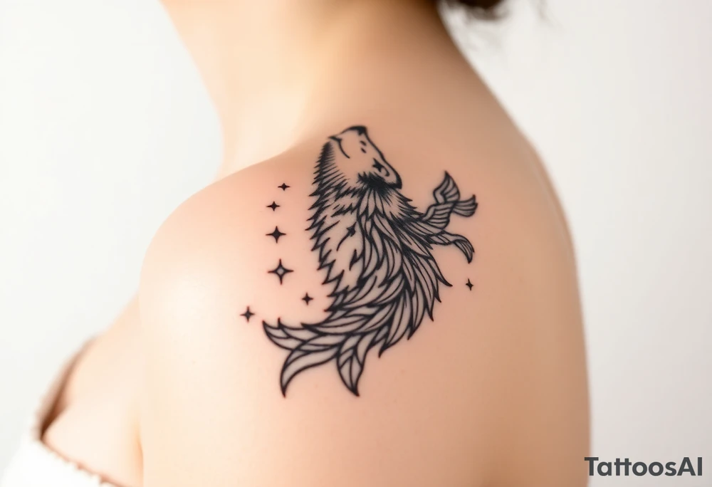 Wolf howling moon stars dove tattoo idea