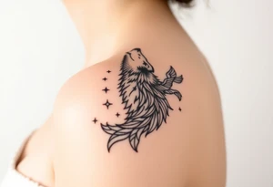 Wolf howling moon stars dove tattoo idea
