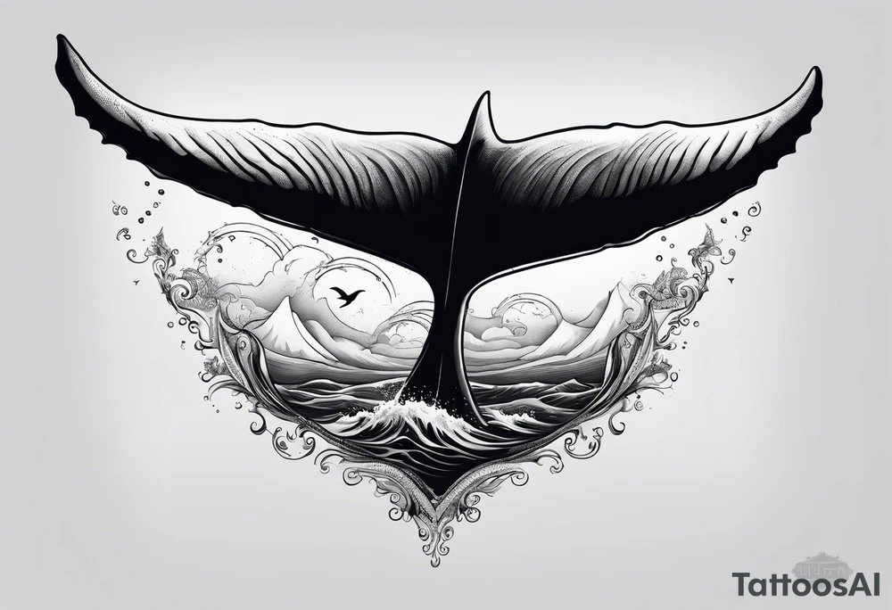 Humpback whale tail sticking out of ocean tattoo idea