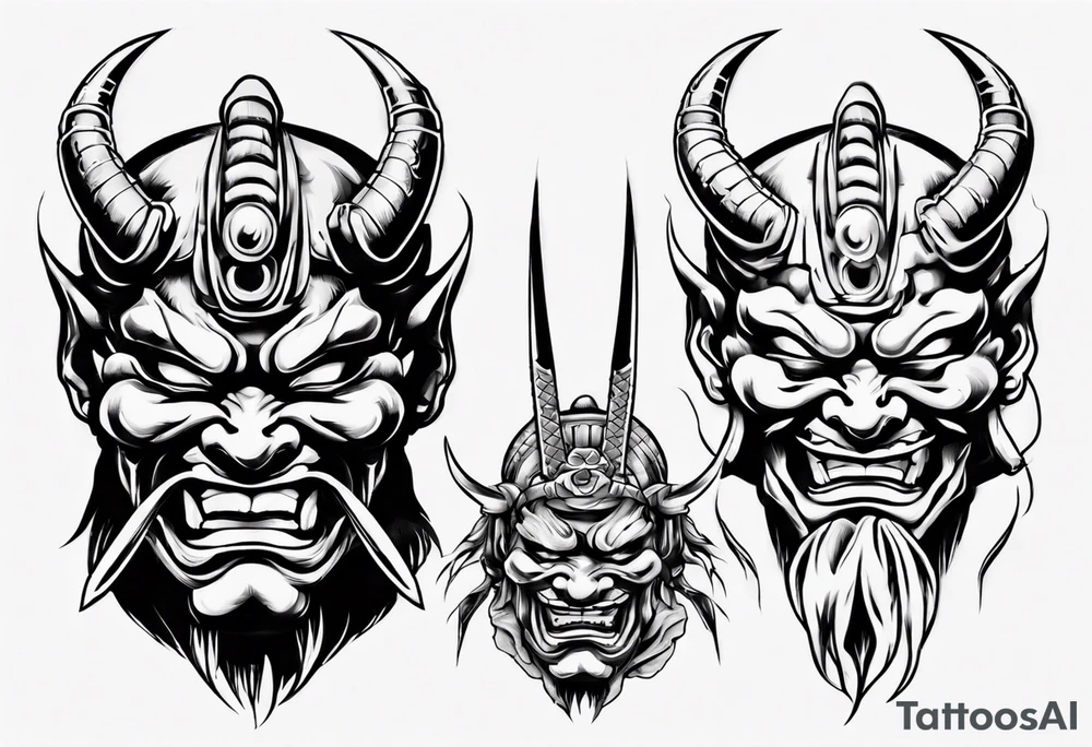 Japanese oni mask samurai without horns tattoo idea