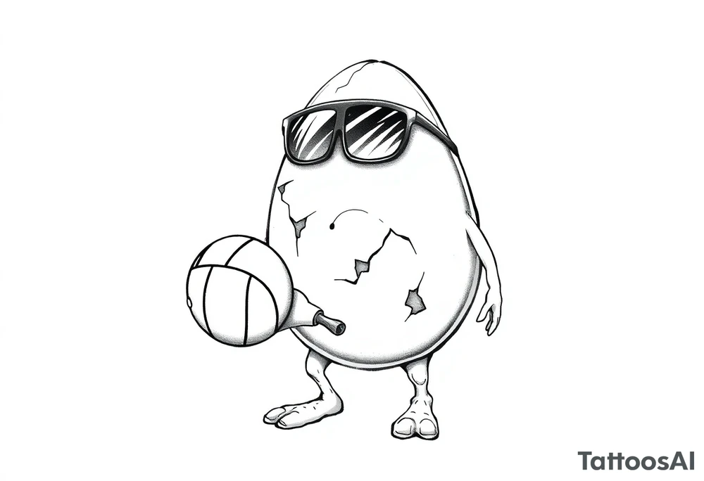 walking egg with cracked sheel in sunglasses,
, holding a volleyball tattoo idea