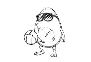 walking egg with cracked sheel in sunglasses,
, holding a volleyball tattoo idea