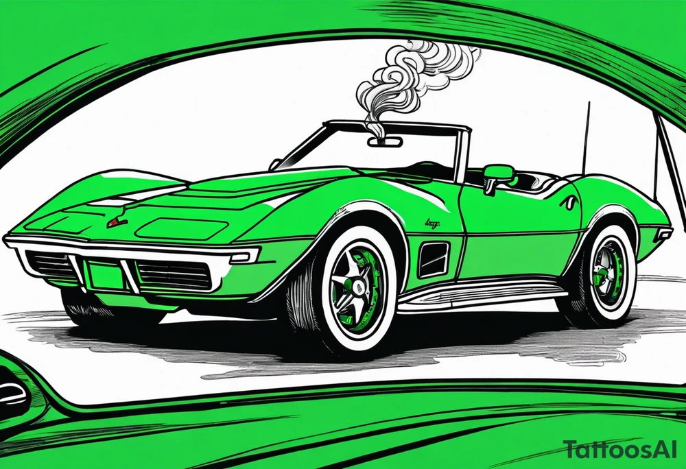 Skeleton smoking a cigarette driving a green 1976 convertible Corvette tattoo idea Skeleton smoking a cigarette driving a green 1976 convertible Corvette tattoo idea