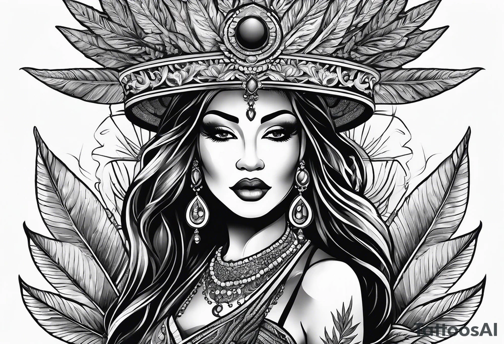 Black Goddess of marijuana tattoo idea