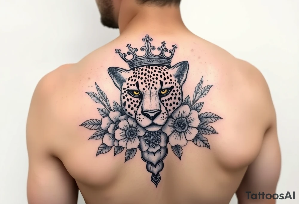 Damian, with crown, cheetah flowers and hearts tattoo idea