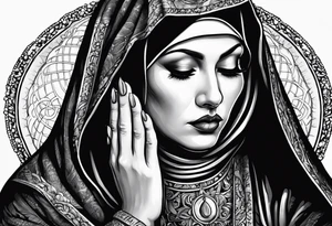 nun with nails in her eyes praying to god tattoo idea