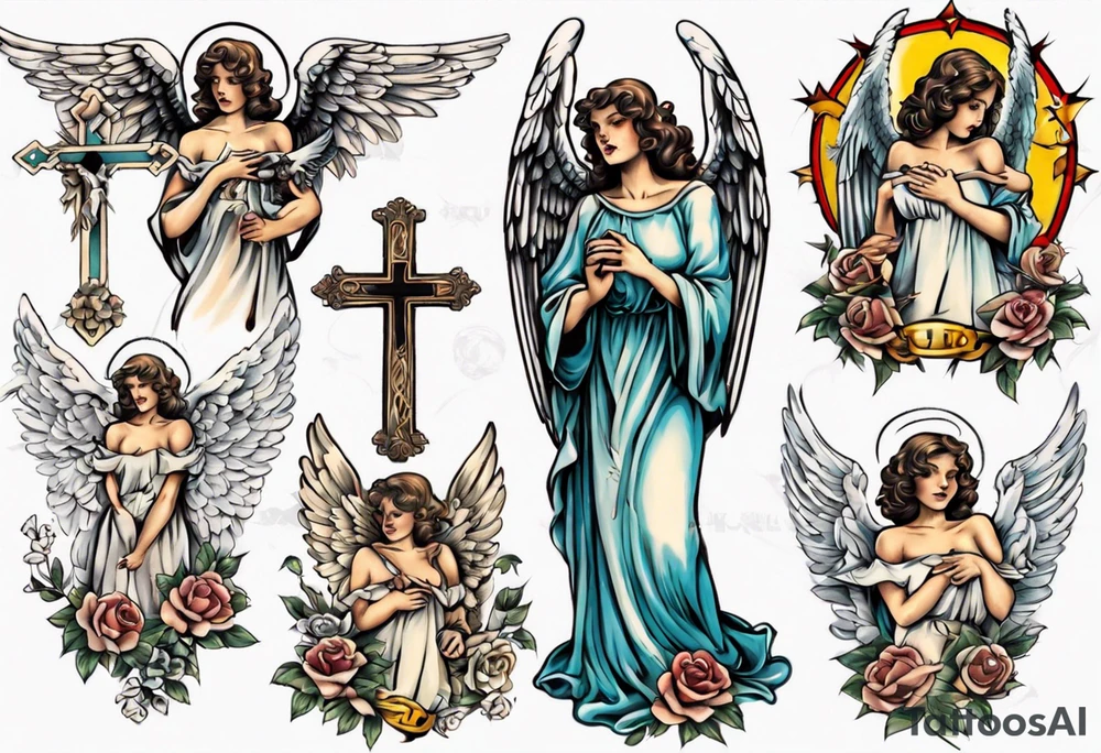 Angel holding a cross tattoo idea