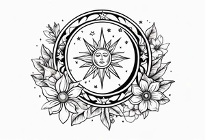 Western floral with sun stars and moon. Mirrored tattoo idea