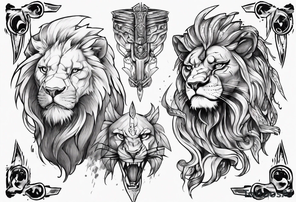 A warrior and a female lion tattoo idea